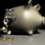 Euro cents currency flowing out of a faucet on the piggy bank - 3d render